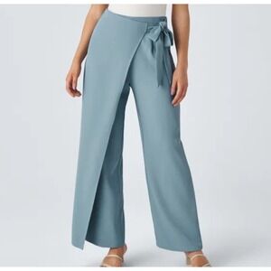 Halara High Waisted Tie Side Wide Leg Work Pants Sandalwood Blue Size Large.D153